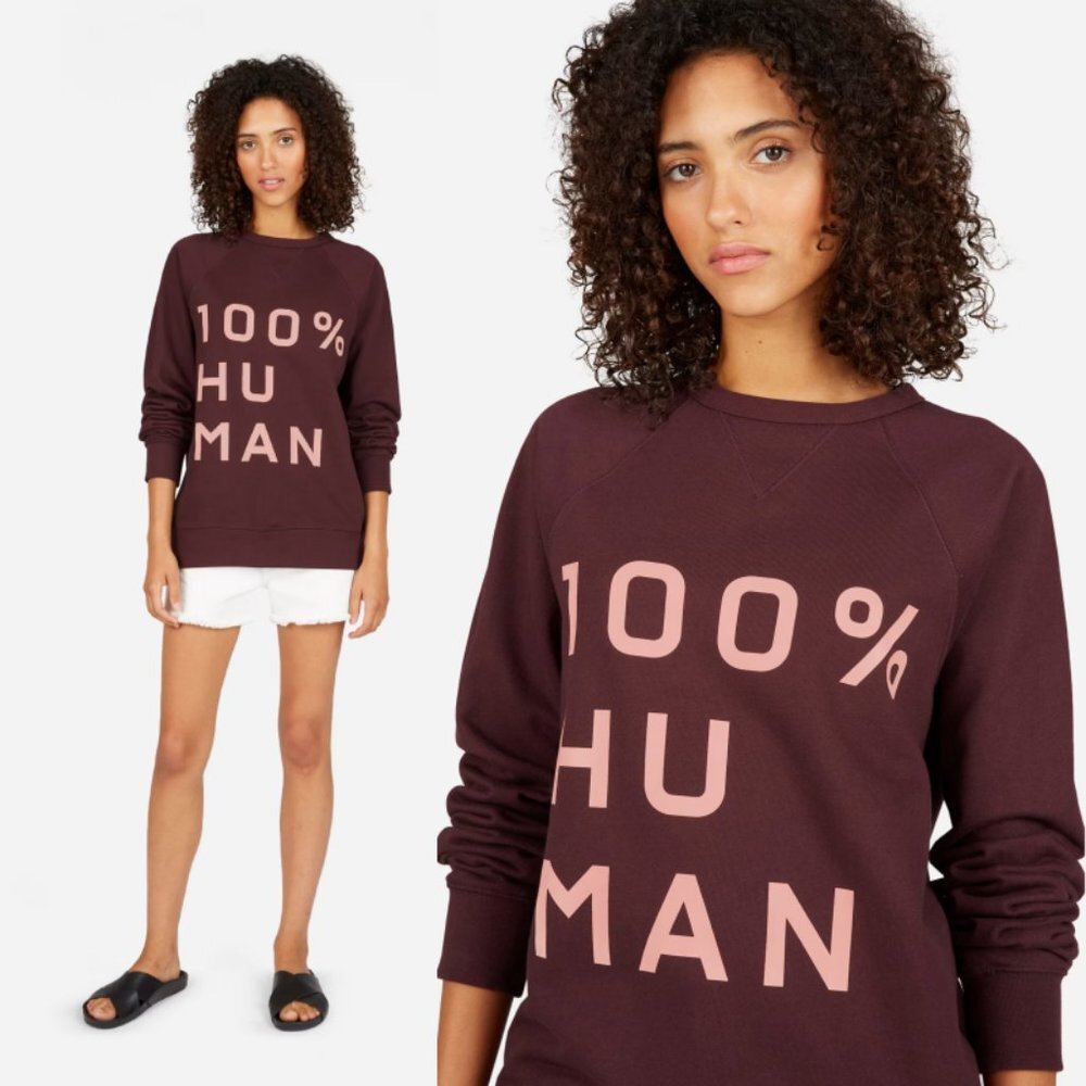 Everlane 100% Human Typography Sweatshirt Burgundy Pullover Crew Neck Size XXS‎